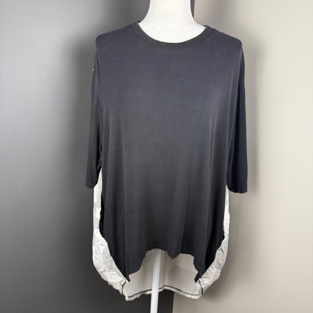 P Luca Milano Women Black White Polka Dot‎ Side Tunic Top Oversized  L